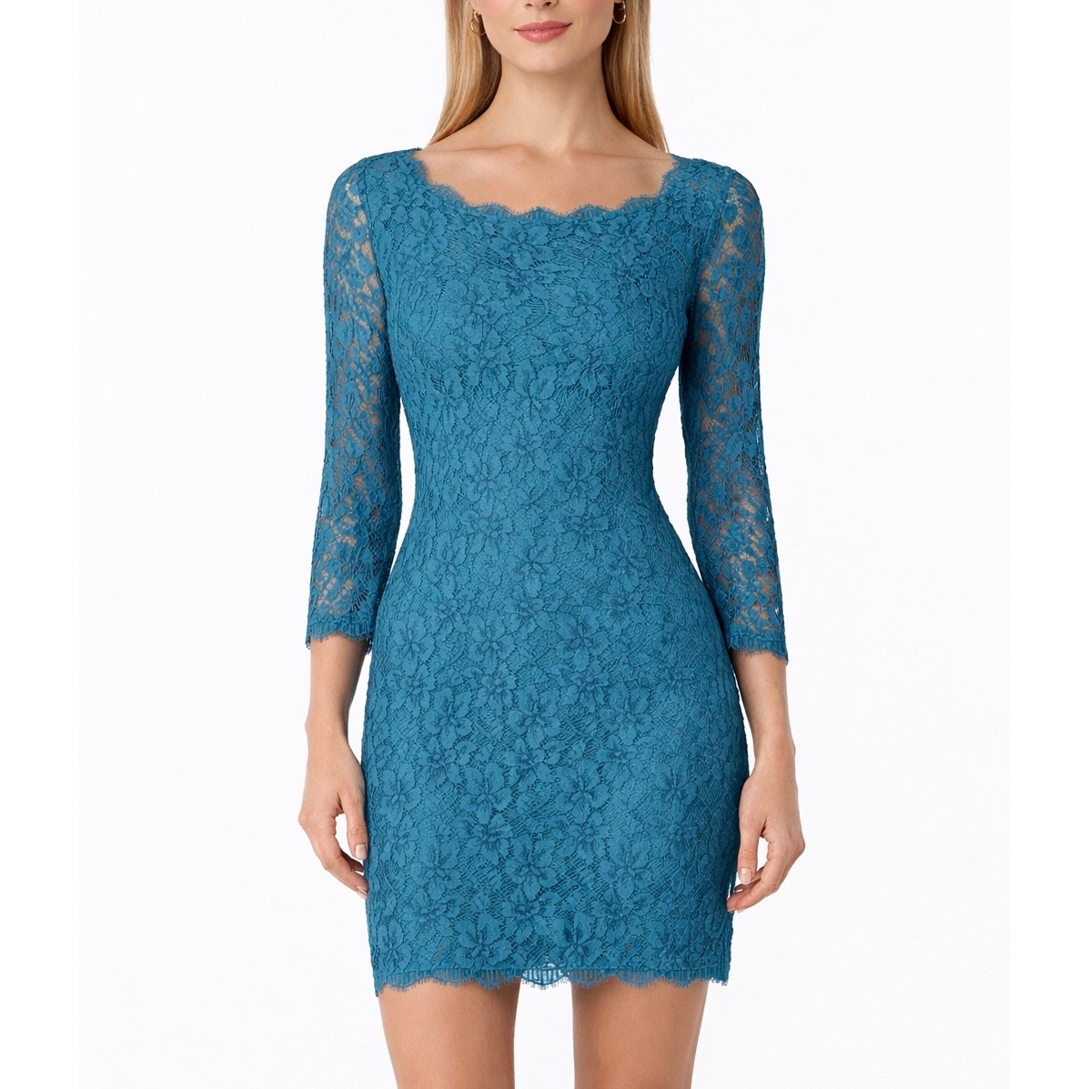 Diane Von Furstenberg Zarita Turquoise Lace Sheath Dress 3/4 Sheath Dress Sz 4